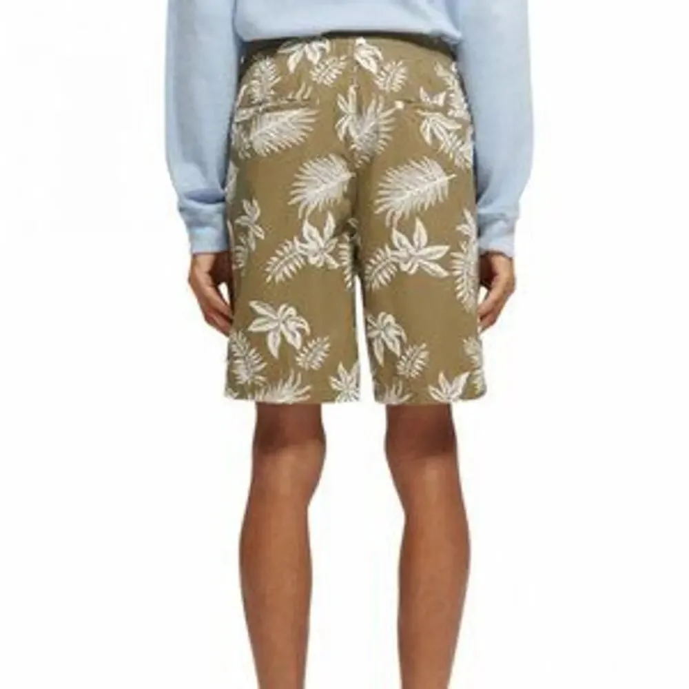 Scotch & Soda Men's Printed Poplin Bermuda Shorts Khaki Leaf Size 2XL NWT